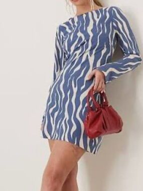 Abercrombie & Fitch Blue and White Wave-Print Long-Sleeve Mini Dress